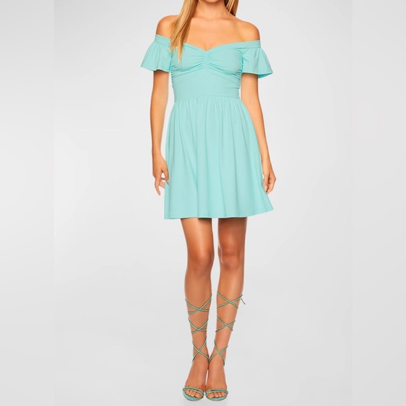 Susana Monaco Dresses & Skirts - Susana Monaco Revolve Off Shoulder Mini Dress Spearmint Green Sz M
